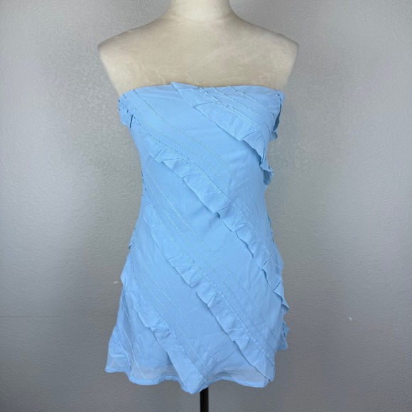 Princess Polly Lars Strapless Mini Dress Ruffle Accents Party Light Blue‎ - Picture 2 of 8